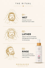 MERAKKEE Hair & Beard Cleanser for Men — step-by-step how to use guide — lather hair and beard rinse routine