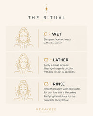 MERAKKEE Purifying Face Wash — step-by-step how to use guide — foam cleanse 3-step routine