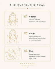 MERAKKEE Radiance 24K Gel Cream — step-by-step how to use guide — warm fingertip press cheekbone ritual
