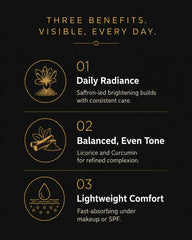 MERAKKEE Radiance Gel Cream — 3 key benefits infographic — brighten hydrate firm skin