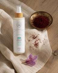 MERAKKEE Soothing Body Lotion — Saffron and Aloe Vera hero ingredients close-up — Essence of Sensitivity India